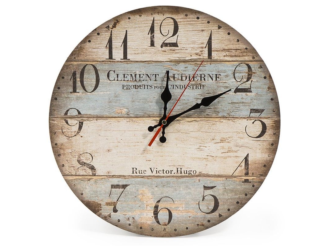 Reloj De Pared Redondo De Madera Silencioso, Estilo Rústico Vintage Chic, Con Números Arábigos, Amarillo.