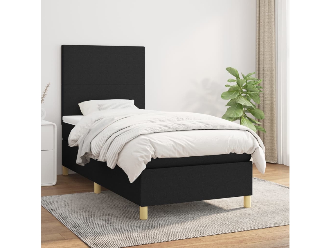 Cama Box Spring Con Colchón Tela Negro 100x200 Cm