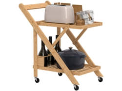 Carrito Cocina Bambú Plegable 2 Estantes 4 Ruedas 66x40x70cm Natural