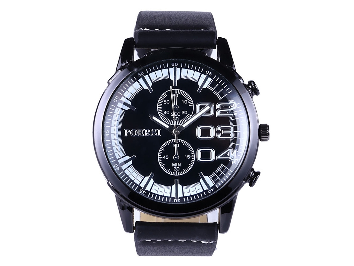 Reloj De Pulsera Analógico Para Hombre De Cuarzo Con Correa De Cuero Pu Zhoulianfa (negro)