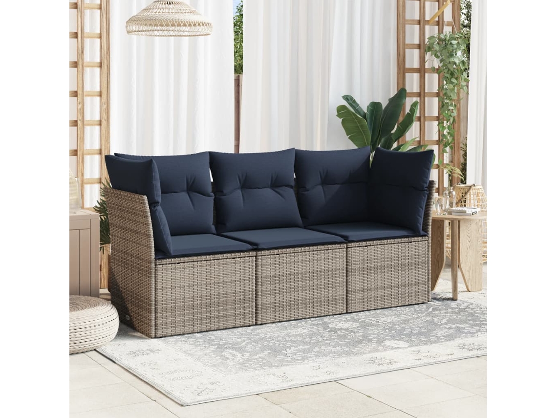 Set De Sofá De Jardín 3 Uds | Juego De Muebles De Jardín Y Cojines Ratán Sintético Gris Wsd141427