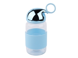 JILLIOPER Botella de Vidrio Transparente Infantil, 340ml, Azul Turquesa, Portátil