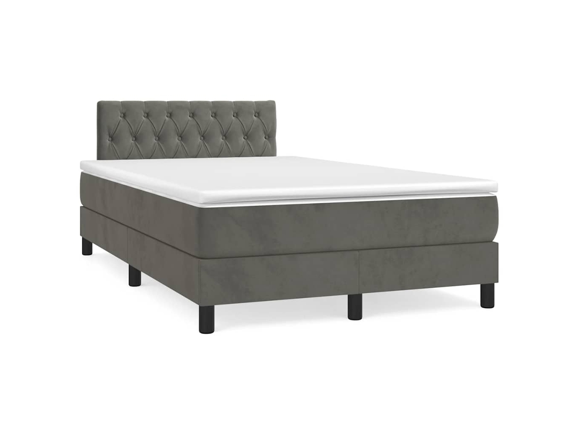 Cama Box Spring Colchón Y Led Terciopelo Gris Oscuro 120x190 Cm