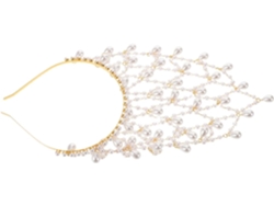 Tiara Boêmia Em Tule Adornada Com Pérolas Douradas Artificiais.