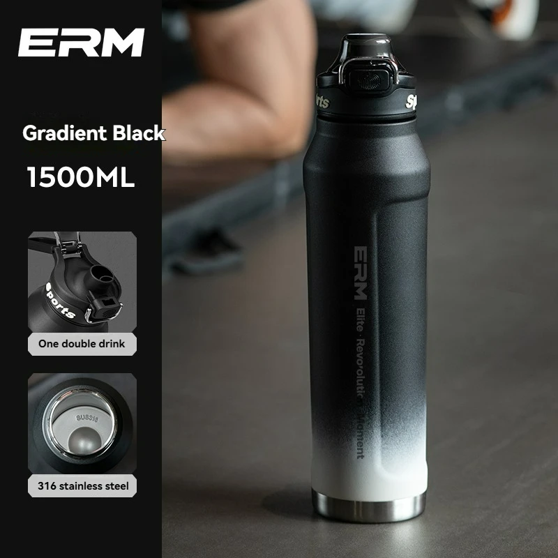 (gradiente Negro, 1.5l) Botella De Agua Fría Y Caliente Aislante, Acero Inoxidable De Doble Pared, Así Que Llevar La Manija, Deporte Al Aire Libre