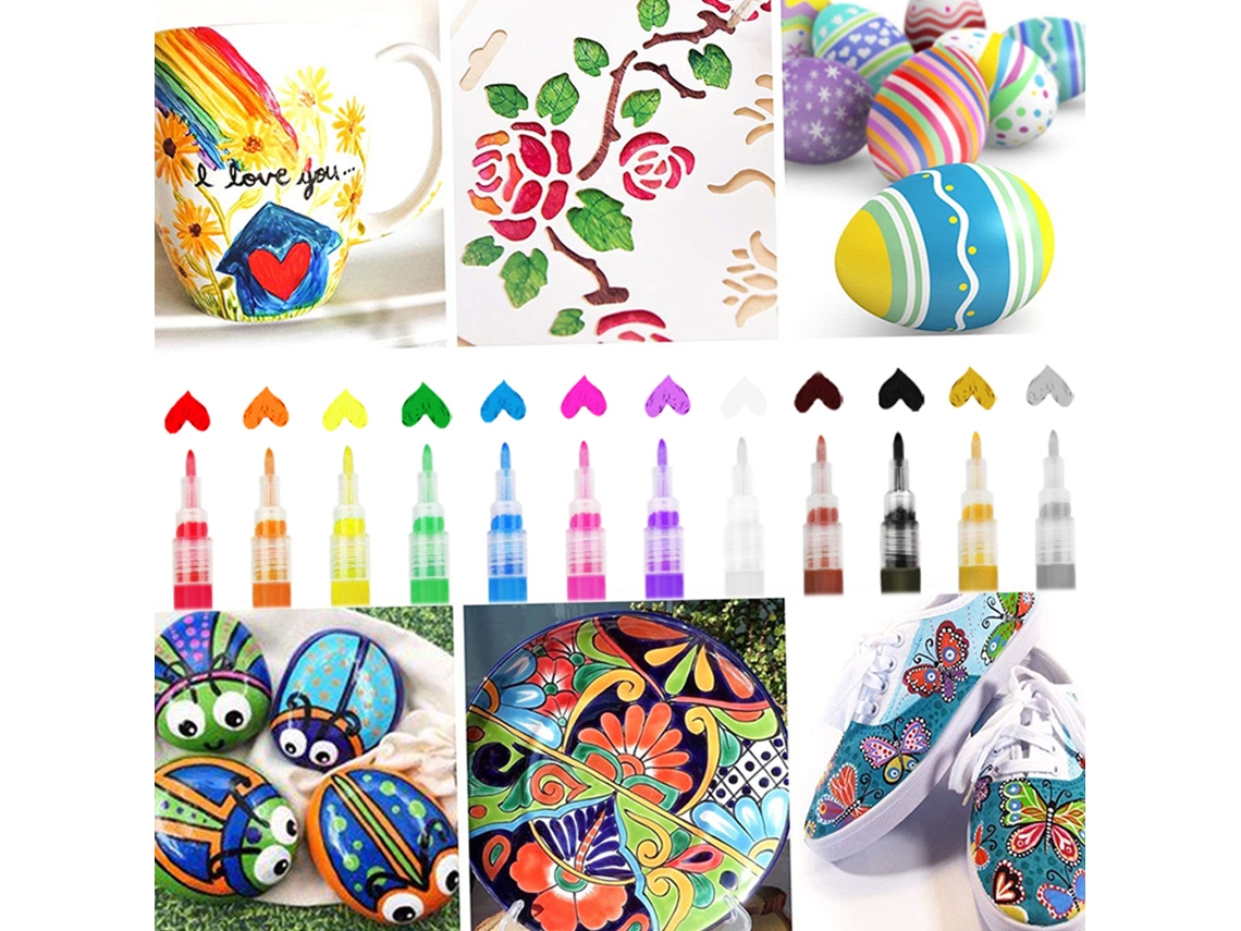 Set 12 Marcadores De Pintura Acrílica Agua Básica Puntas Fina 0.7-2mm Para Diy