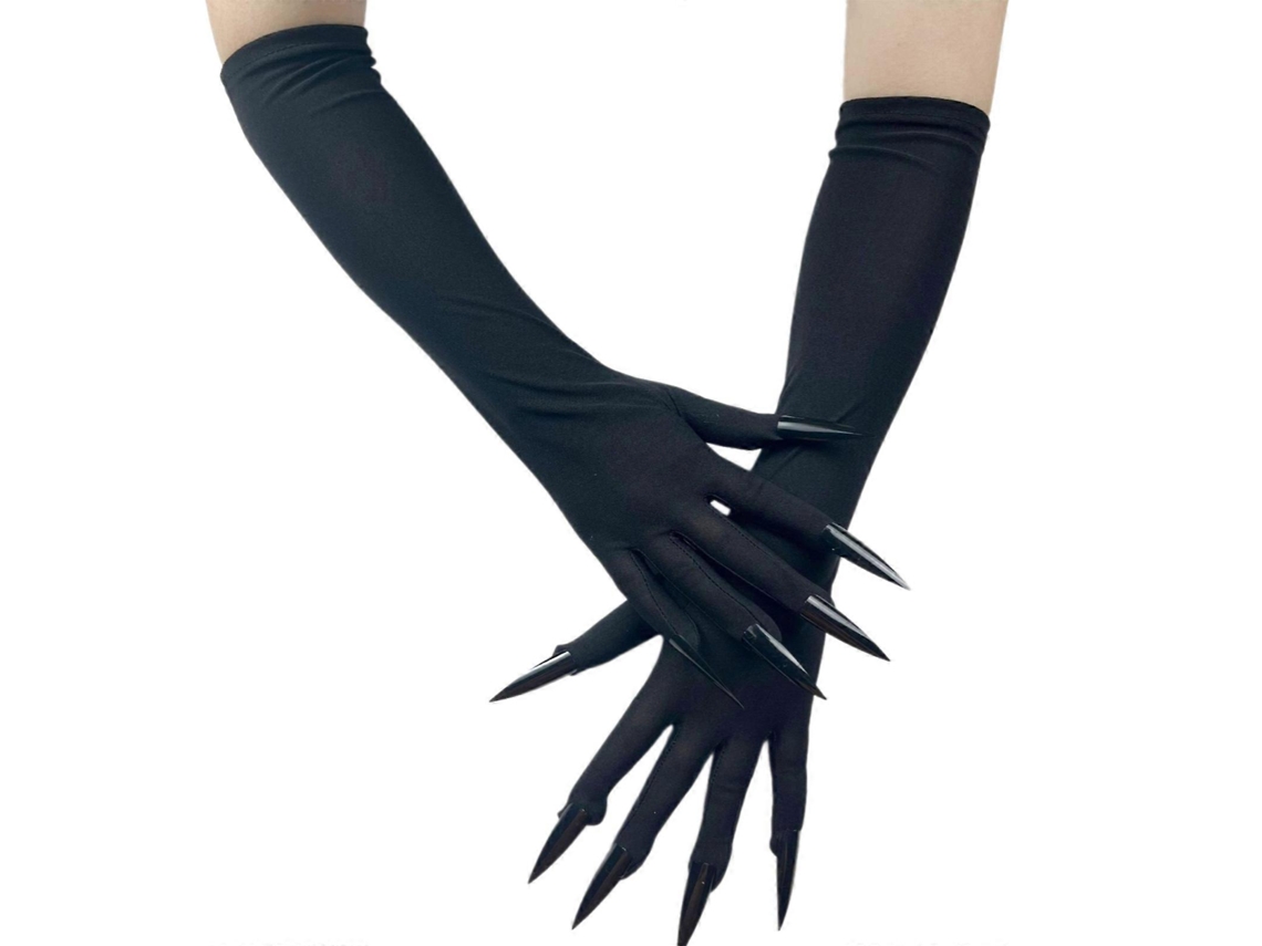 Guantes largos negros de Halloween para decoración de uñas, ideales para fiestas de disfraces y pedir dulces - Guantes largos de Halloween - Hengrongshen