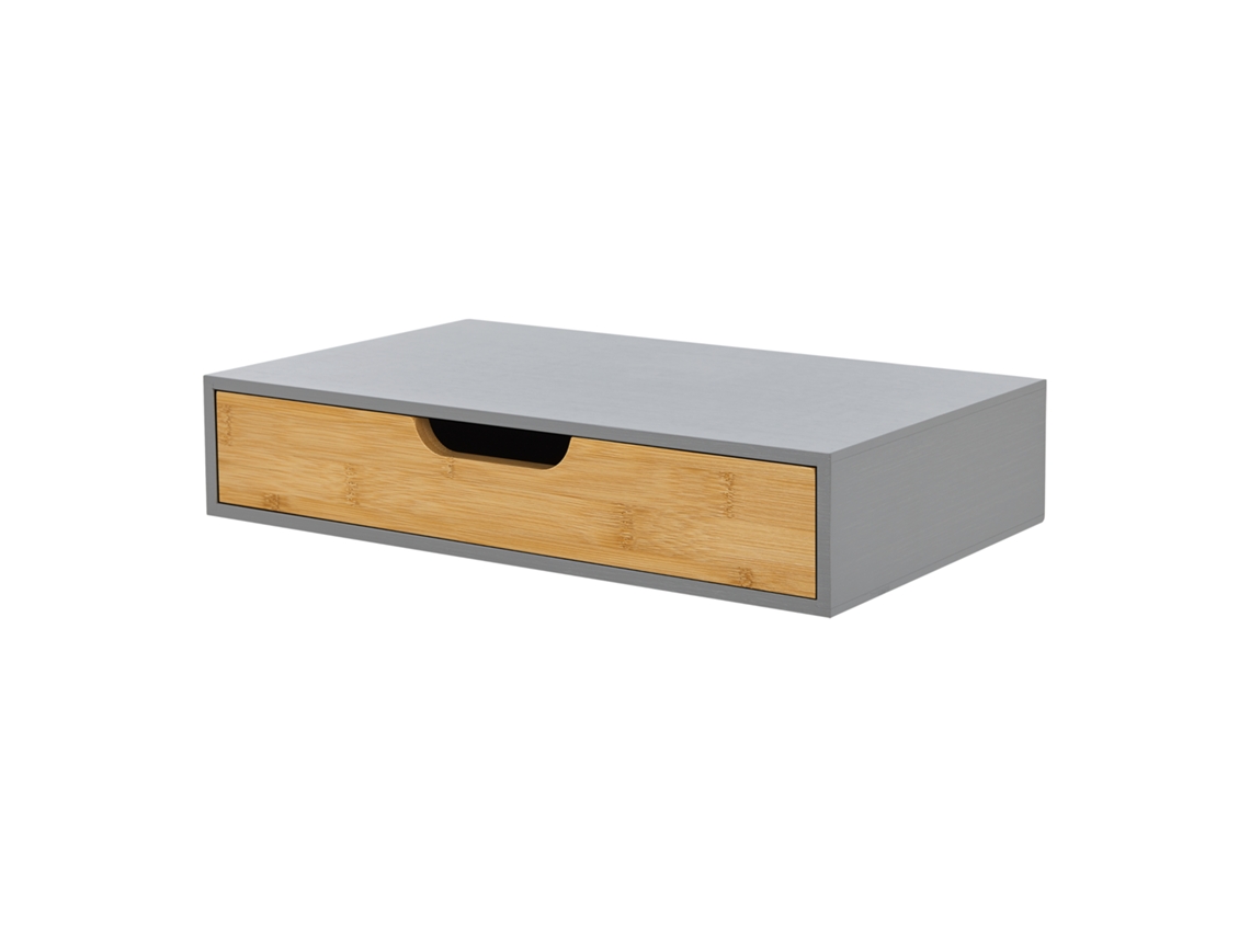 Estante de pared Bokn con cajón hasta 5 kg bambú 40 x 24 x 8 cm - Gris y Natural [EN.CASA]