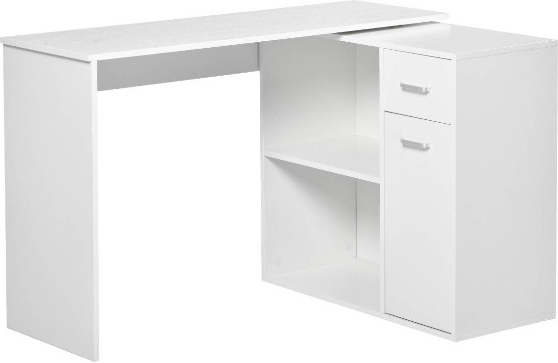 Homcom Mesa Modulable oficina 173x40x74cm blanca ordenador escritorio esquinera con librería multiformas giratorio 180° 2 estantes 1 puerta despacho escuela estudio madera 836073wt 173x39.8x74cm