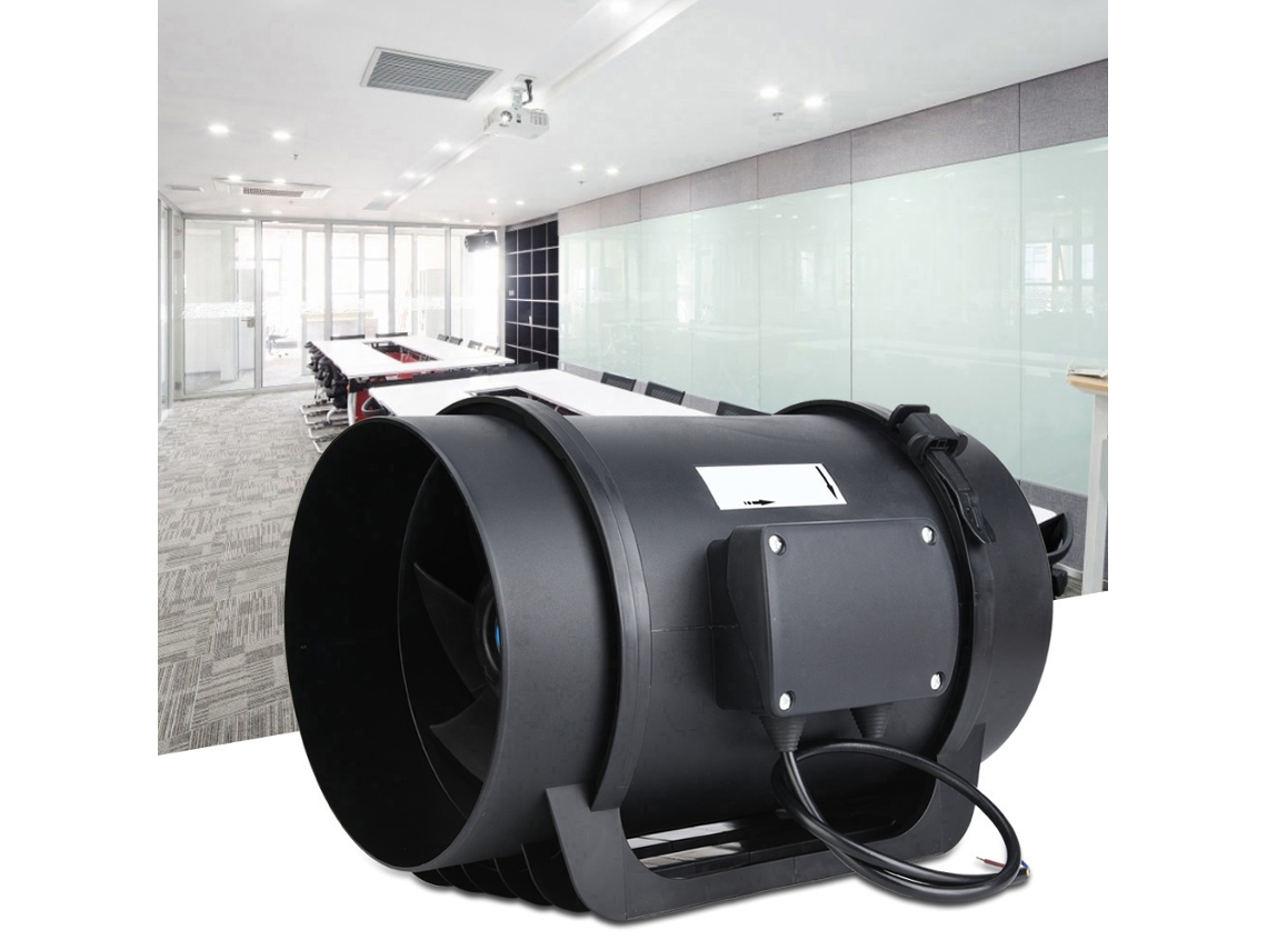 Ventilador extractor de conducto de 8 pulgadas con motor EC de 760 cfm y control de velocidad PWM ajustable.
