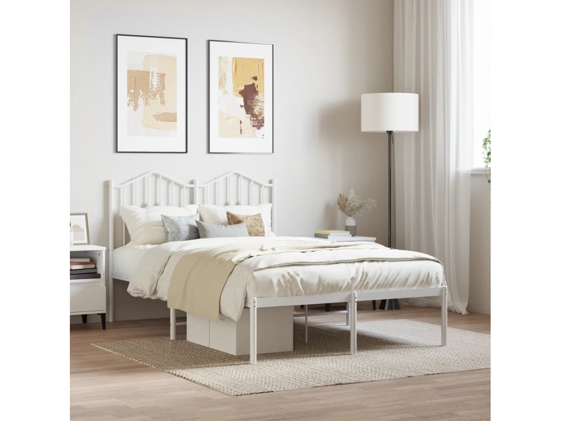 Estructura Cama Sin Colchón Con Cabecero Metal Blanco 120x200cm