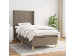 Cama Box Spring Con Colchón Tela Gris Taupe 90x200 Cm