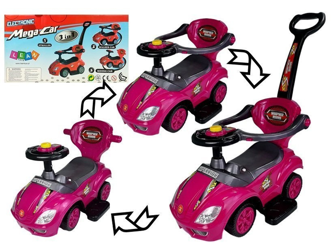 Cochecito Mega Car 3 en 1 rosa para niños pequeños que viajan, con asa para padres B.active