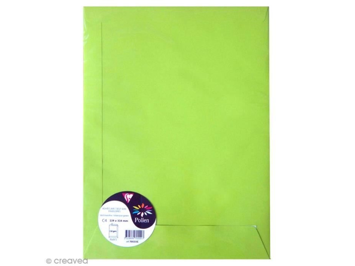 Sobres Clairefontaine Pollen A4 229 x 324 mm 120 g Verde manzana 5 unidades