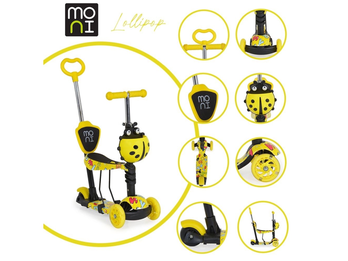 Patinete Evolutivo LOLLIPOP con Asiento y Mango Parental yellow MONI
