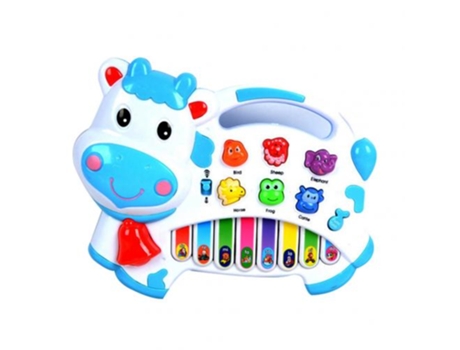 Dibujos Animados Vaca Animal Granja Teclado Piano, Nota Musical Bebé Aprendizaje Juguete Educativo Azul