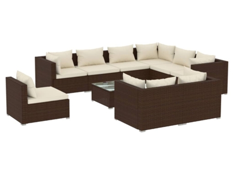 Conjunto 10 muebles de jardín VIDAXL y cojines ratán sintético marrón