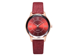 Reloj De Pulsera De Cuarzo Para Mujer Con Correa De Pu Moda Dial Redondo Casual (rojo)