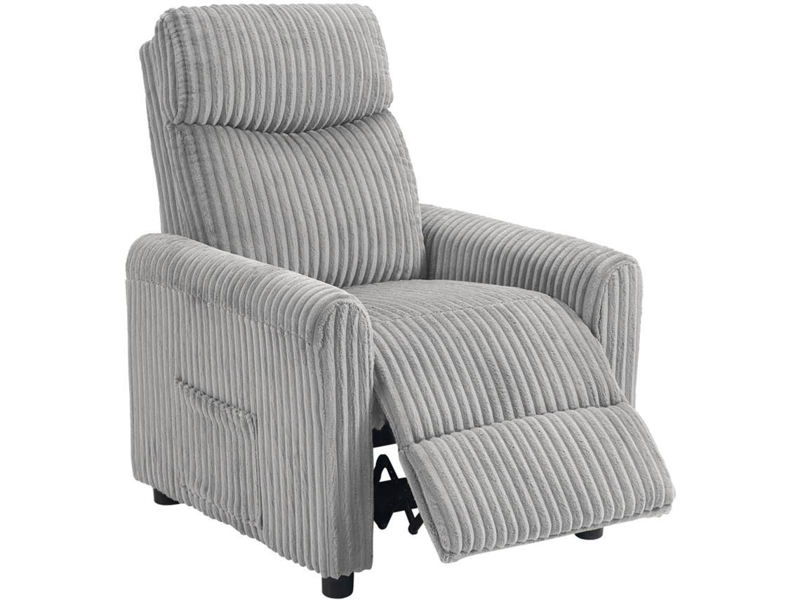 Sillón Relax Reclinable Manual Tapizado En Pana Instalación Rápida Reposapiés Acolchado Grueso Gris Claro