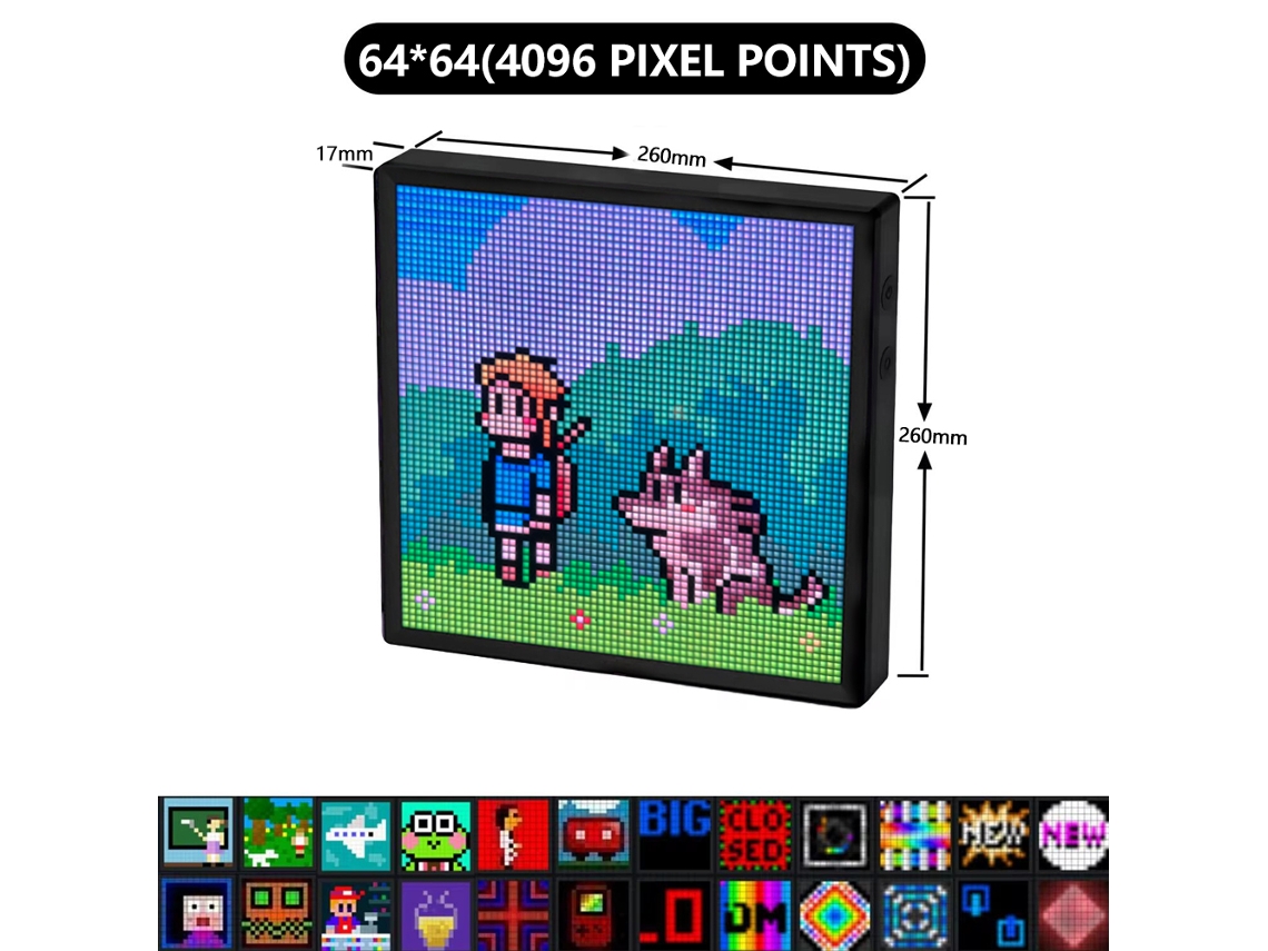 Pantalla LED RGB de 64 x 64 píxeles, panel programable con aplicación Bluetooth, pantalla creativa para arte digital e iluminación decorativa. Viewleaf