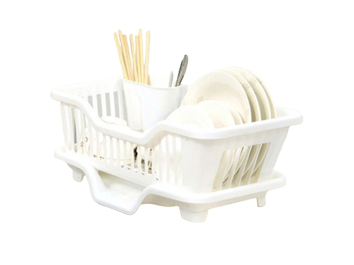 Porta Platos Con Tablero De Drenaje Para Platos Cuchillos Cucharas Y Tenedores De Plástico Resistente Blanco