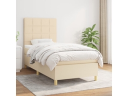 Cama Box Spring Con Colchón Tela Color Crema 90x200 Cm