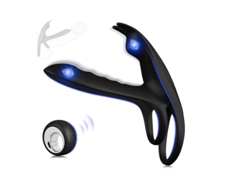 Anillos Vibradores para el Pene con Estimulador del Clítoris para Parejas BISBISOUS Anillo Vibrador para el Pene de Conejo con Control Remoto Negro