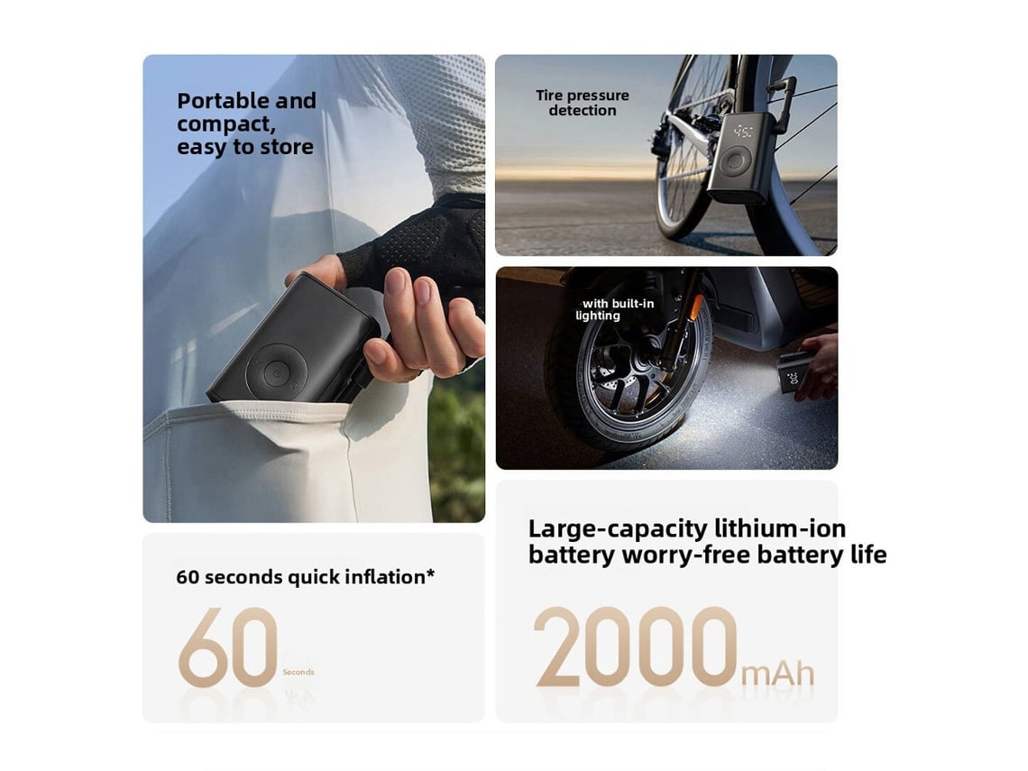 Xiaomi Mijia Home 2ª Geração Bomba Ar Portátil 3-150psi Bateria 2000mah Ultraleve 240g Pressão Predefinida Precisa Visor Micromargem Su7 Yu7 Su7 Pro
