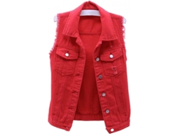 2026-10589-chaleco Vaquero Crop Para Mujer Sin Mangas Con Botones Y Bolsillos Casual Verano Primavera Otoño Qfd Xx-grande Rojo