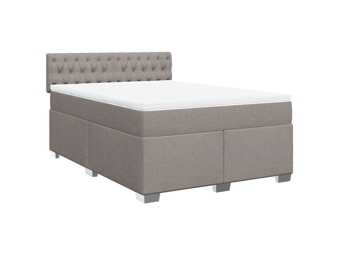 Cama Box Spring Con Colchón Tela Gris Taupe 140x190 Cm