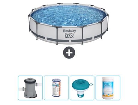Piscina BESTWAY Round Steel Pro MAX - 366 x 76 cm - Gris - Bomba incluida Filtrar - flotador de cloro - Cloro