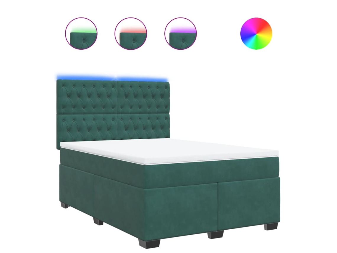 Maison Exclusive - Cama Box Spring Con Colchón Terciopelo Verde Oscuro 140x190 Cm