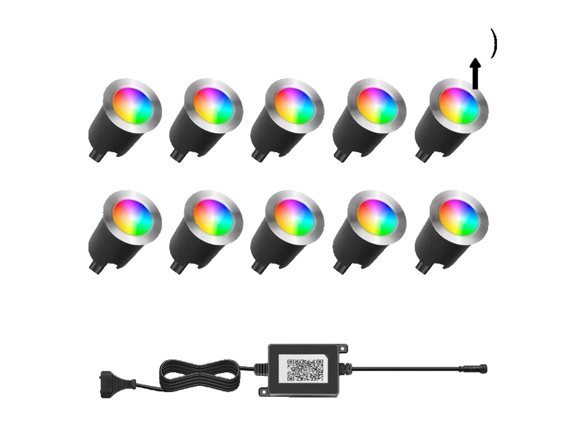 Luces de cubierta Bluetooth, opciones de color RGB, resistencia al agua IP67, blancas (10 unidades), enchufe UE OEM