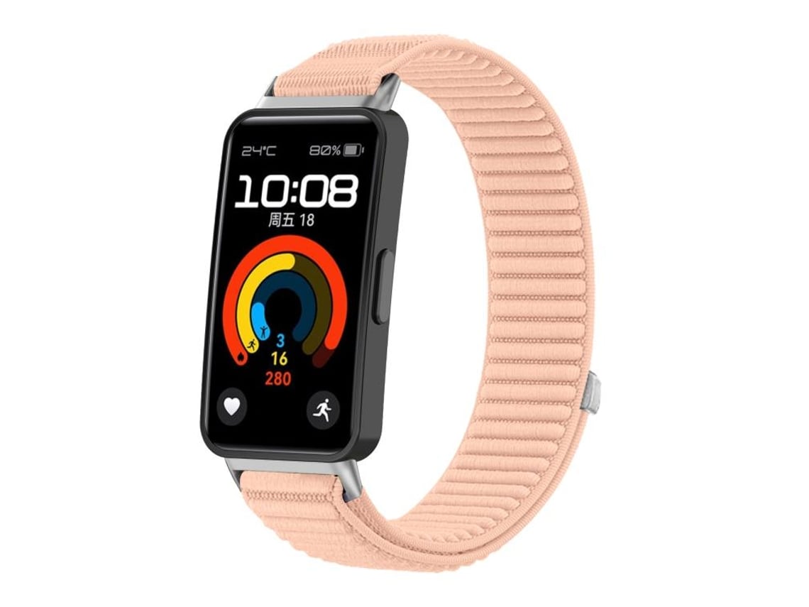 Bracelete Para Honor Band 10 / 9 - Nylon Trançado - Fecho De Velcro - Interface Metálica Rosa