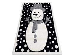 Alfombra Infantil Moderna Joy Snowman Monigote de Nieve, Para Niños - Estructura Dos Niveles de Vellón Negro / Crema (140 x 190 cm)