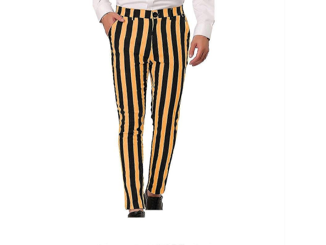 Pantalones De Traje A Rayas Para Hombre Con Bolsillos Funcionales.
