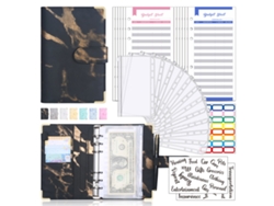 Cuaderno Siurn A6 de hojas sueltas de cuero sintético con sobres para presupuestos de efectivo, color negro