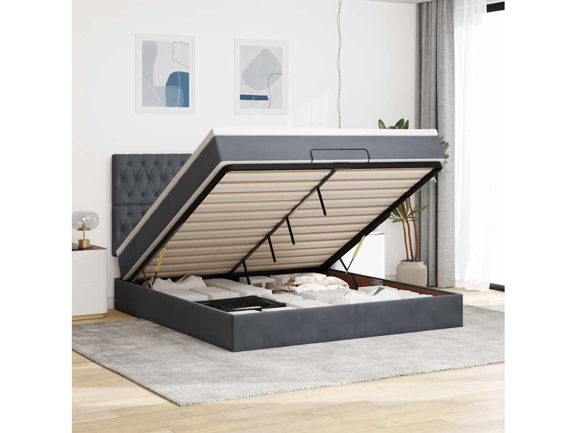 Estructura Cama Otomana Colchones Terciopelo Gris Oscuro