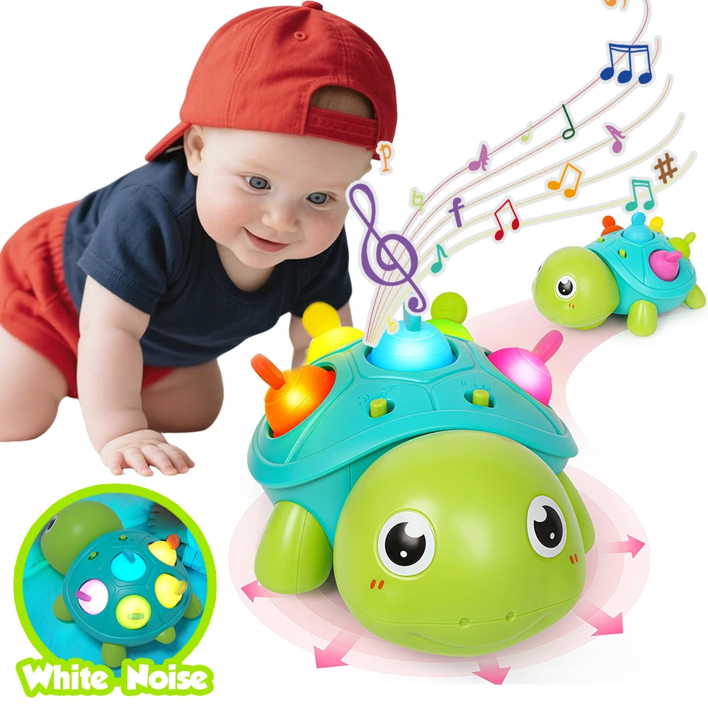 Tortuga De Juguete Pequeña Con Luces Y Sonidos, Puede Gatear, Tiene Una Rueda Giratoria De 360° Y Luces Con Efecto Degradado.