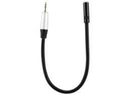 Adaptador de cable de audio, conector macho a hembra, plateado con extensión de audio dorada.