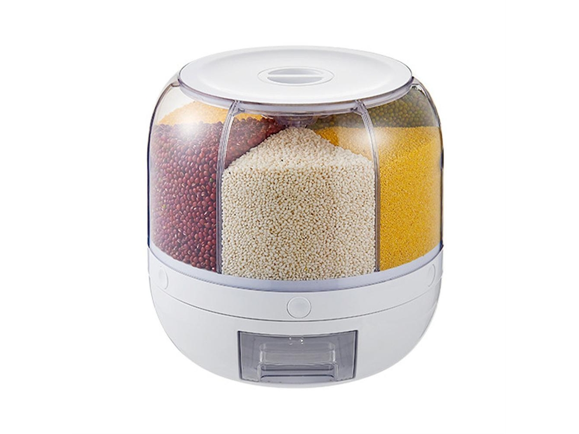 Dispensador De Arroz Giratorio Con 6 Compartimentos, Contenedor De Almacenamiento De Grano Sellado, 12 L Pp, Blanco