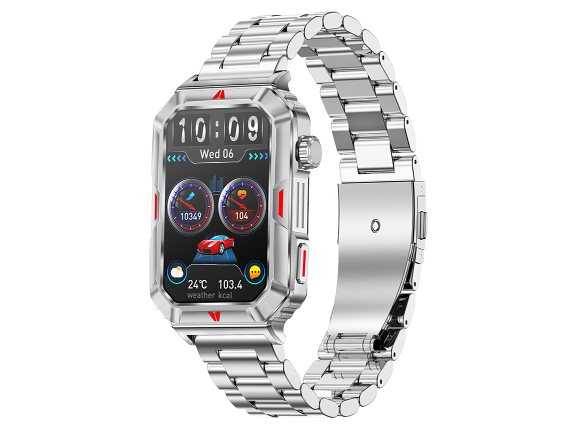 Reloj inteligente Mdug, compatible con llamadas Bluetooth, 100 modos deportivos, resistente al agua (pulsera de acero plateada).