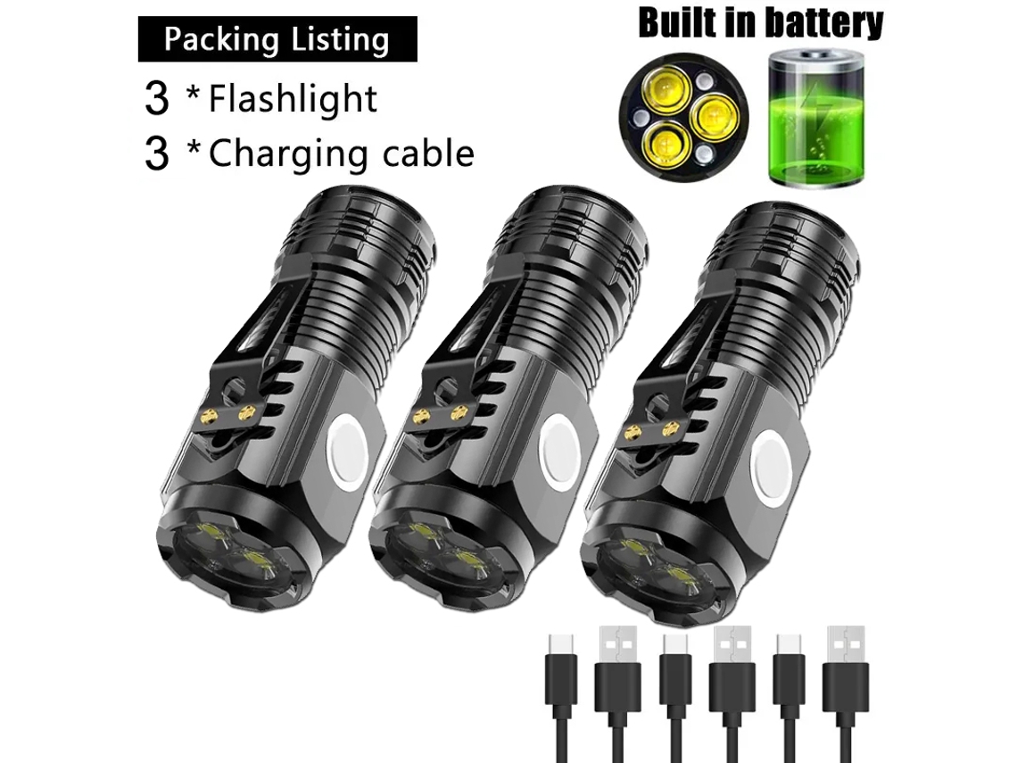 Mini linterna superpotente de tres luces, luz potente, portátil, recargable, ideal para uso diario e iluminación de emergencia. Aeuzwr