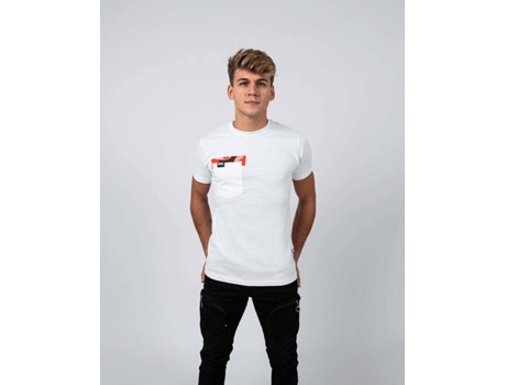T-shirt Básica SAVAGE Crew Algodón Hombre (L - Blanco y Rojo)