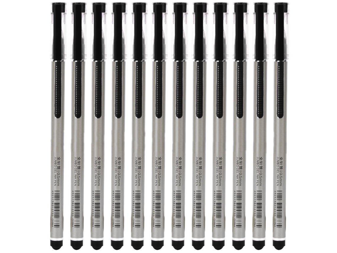12pcs Bolígrafo De Gel 0.5mm Recarga De Gran Capacidad Pluma Para Firmar Suministros Escolares Oficina Negro