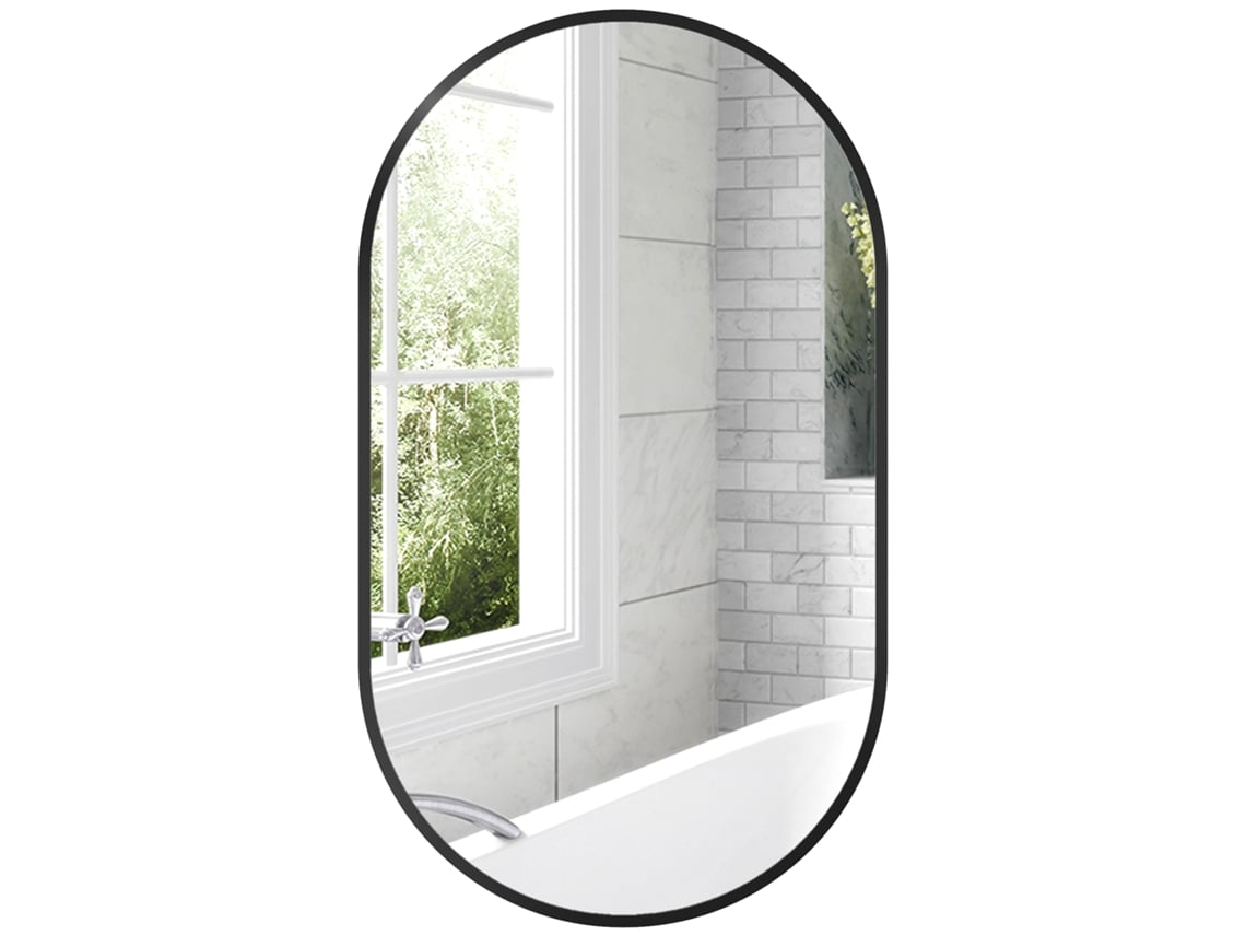 Espejo De Baño Ovalado De 40x70 Cm, Con Marco De Aluminio Negro, Decorativo.