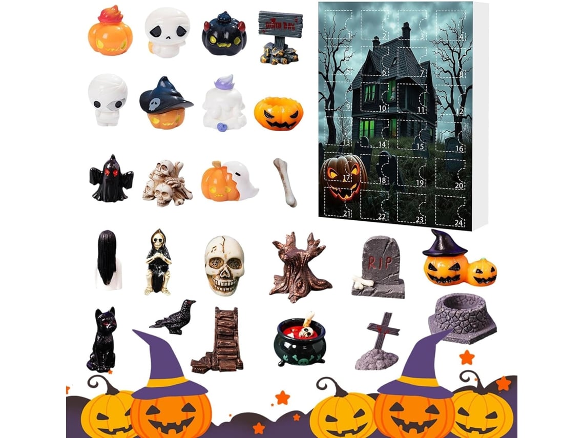Calendário do Advento Fantasma de Halloween – Espectral com 24 Peças – Decorações Sazonais para Pré-Escola,