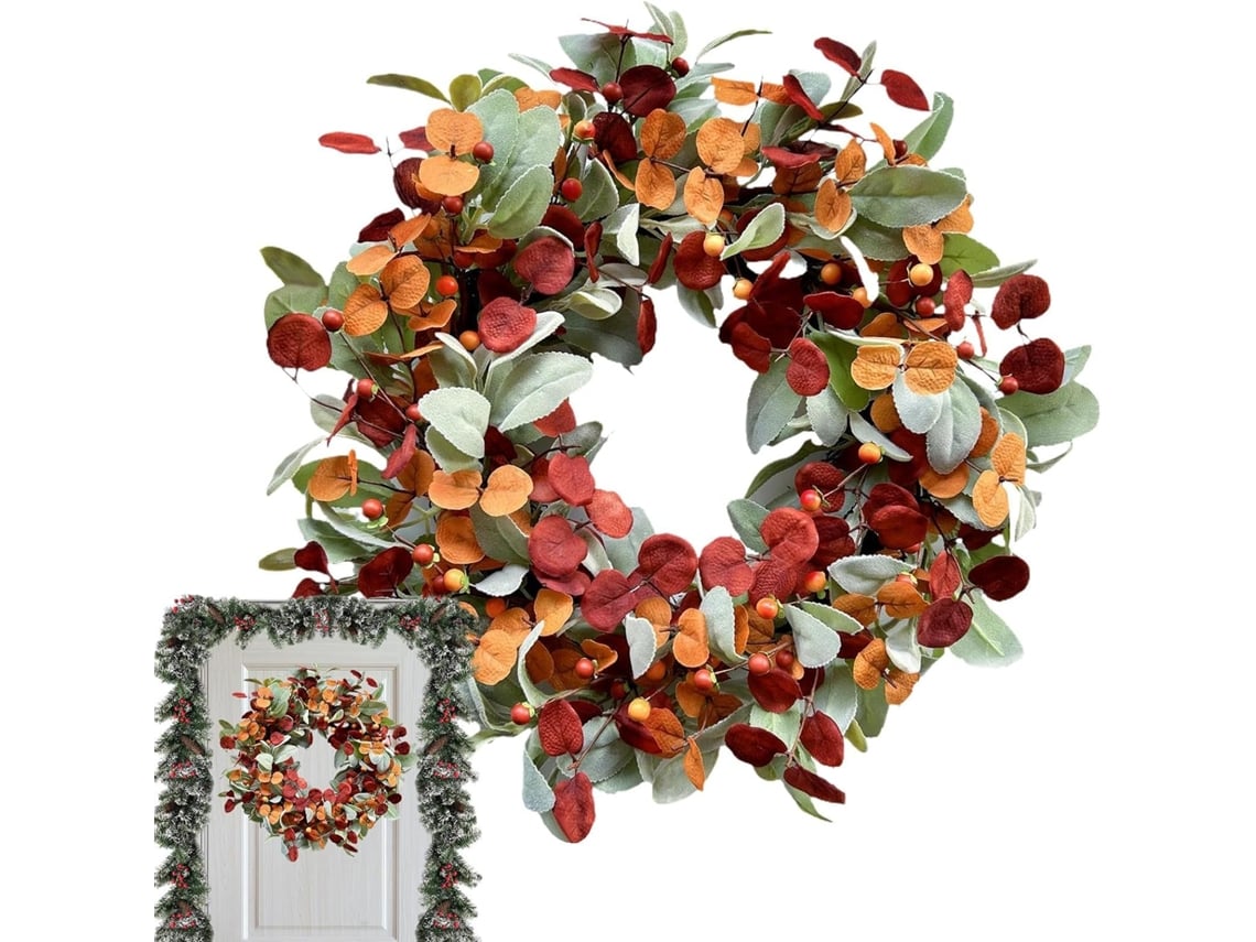 Corona Otoño Puerta Artificial Guirnalda Naranja Bayas Decoración Otoñal Puertas Ventanas Armarios Casas Campo