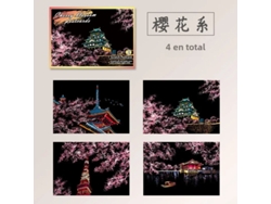 (flor De Cerezo) Juego De 4 Piezas De Pintura Para Rascar Con Escena Nocturna Para Niños, Juguete De Arquitectura Urbana Y Paisaje