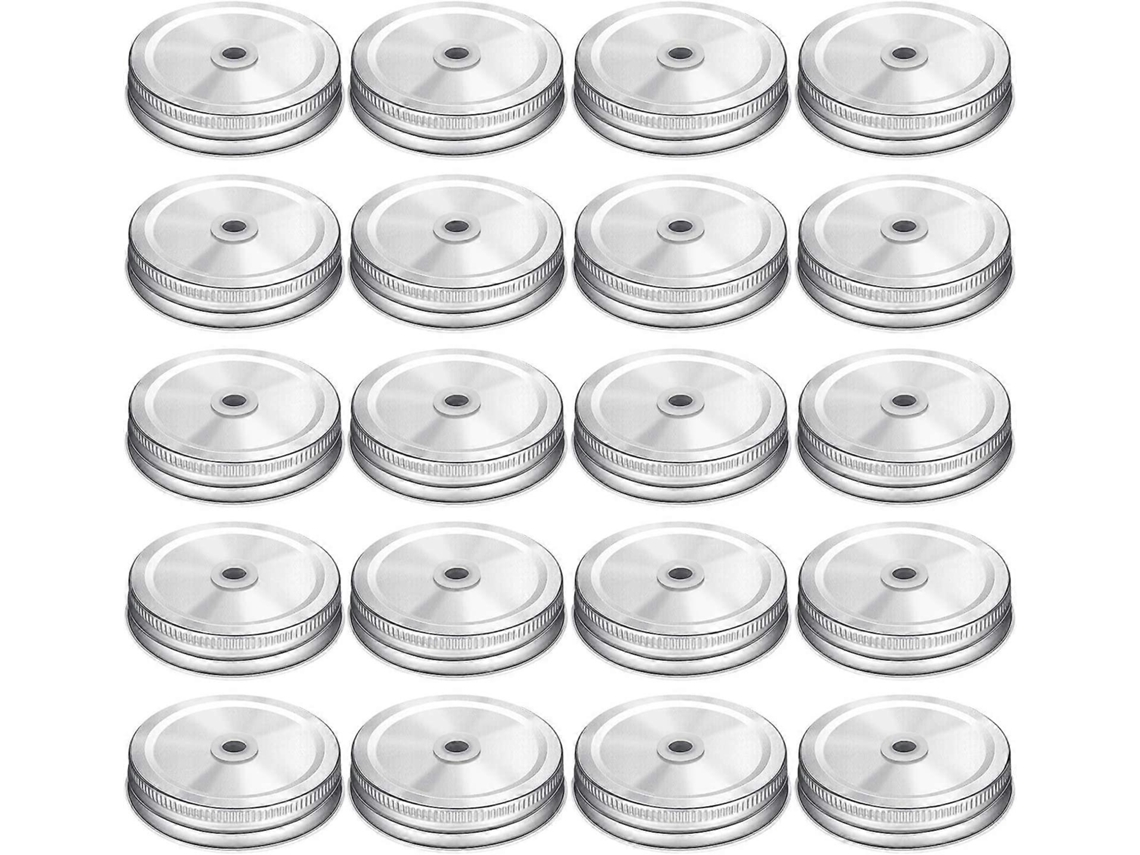 20 Tapa De Vidrio Mason De Acero Inoxidable Con Agujeros Para Pajitas Compatible Con Frascos Regulares